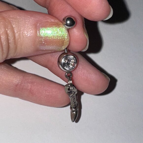 Boot With Spur Dangle Belly Ring - Picture 6 of 11